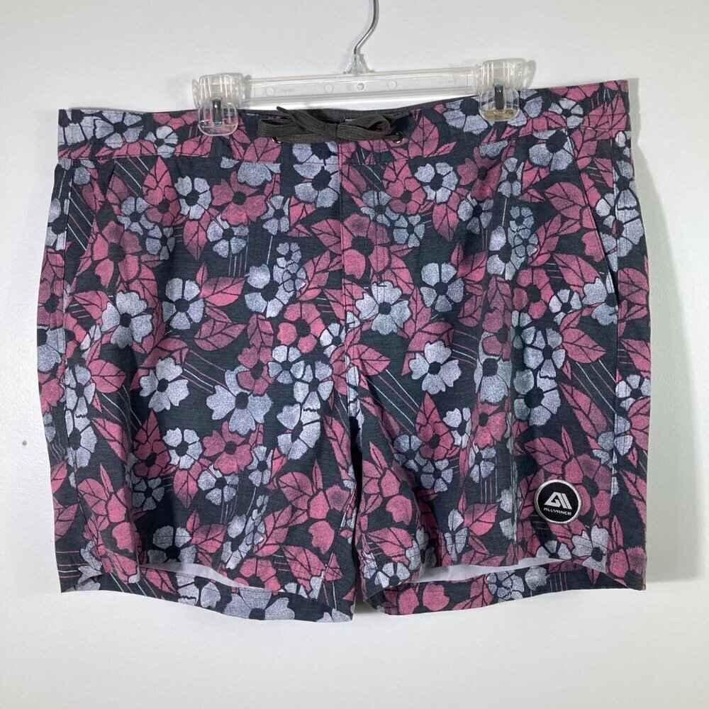 Mens Allyance Floral Swim Board Shorts 5" Gray Pink White Flowers 40‎